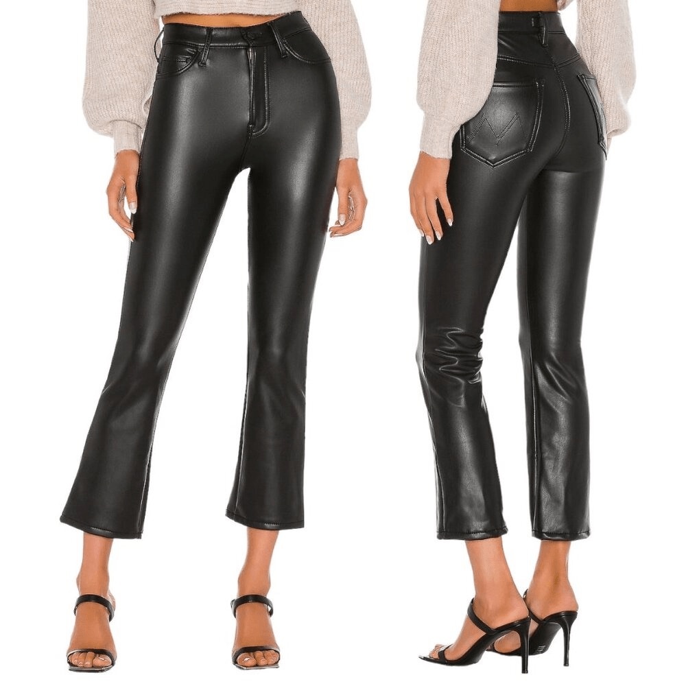 MOTHER The Insider Ankle in “Faux Show”- Black Faux Leather Ankle Pants